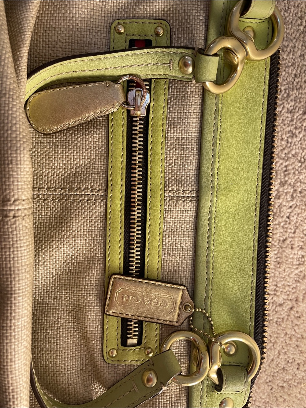 Coach Natalie bag Green Trim Python-Print Canvas Shoulder Bag gold accents - Picture 13 of 13